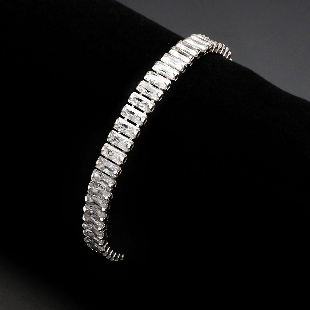 3W1703 - Rhodium Brass Bracelet with AAA Grade CZ in Clear-1