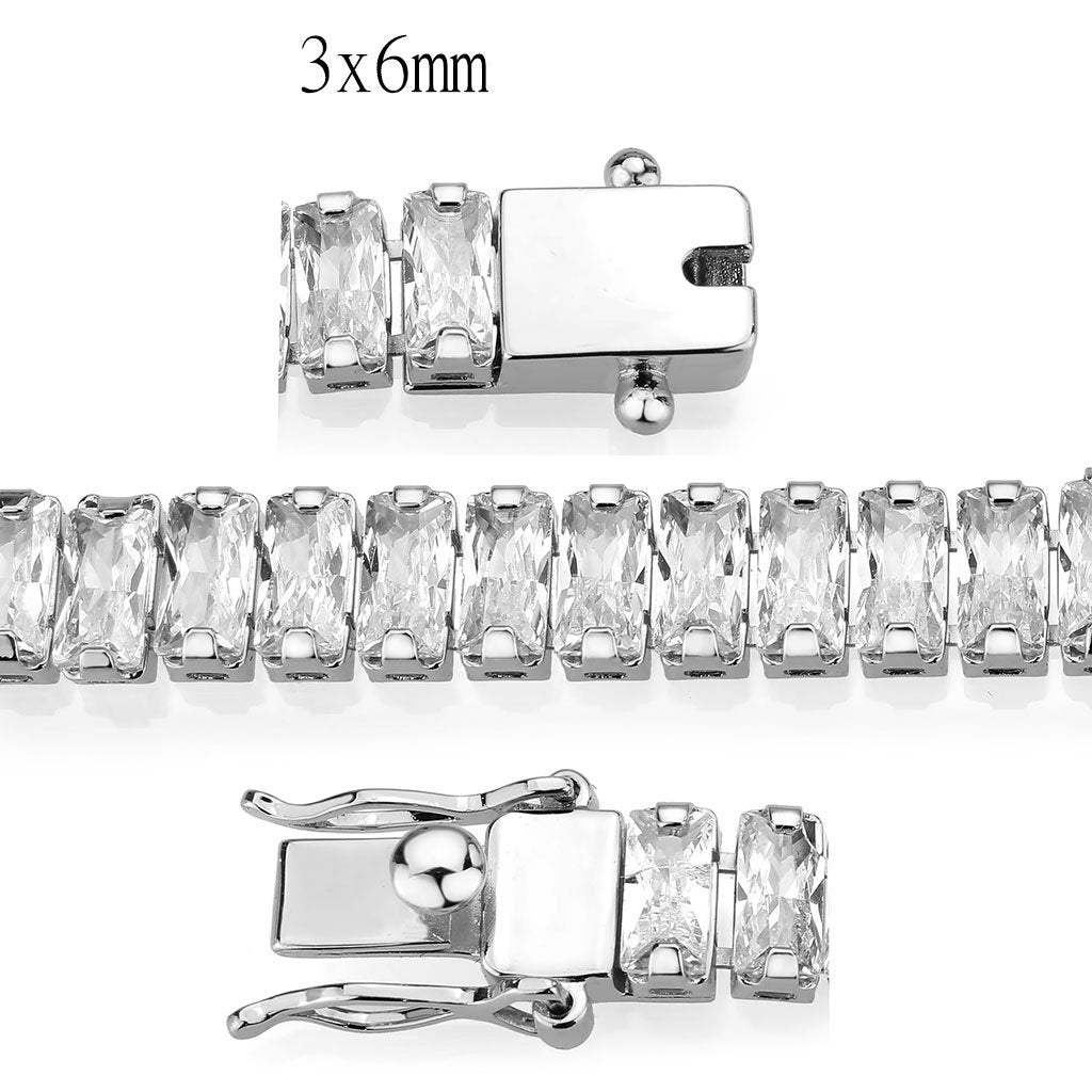 3W1703 - Rhodium Brass Bracelet with AAA Grade CZ in Clear-3
