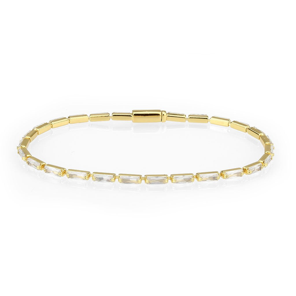 3W1707 - Gold Brass Bracelet with AAA Grade CZ in Clear-0