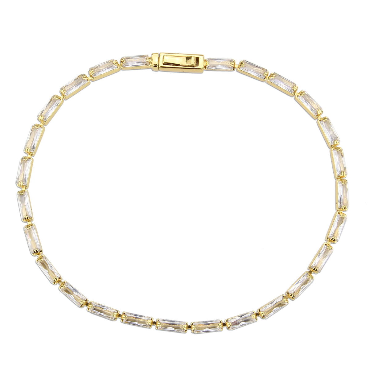 3W1707 - Gold Brass Bracelet with AAA Grade CZ in Clear-2