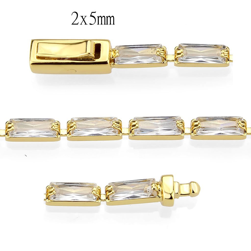 3W1707 - Gold Brass Bracelet with AAA Grade CZ in Clear-3