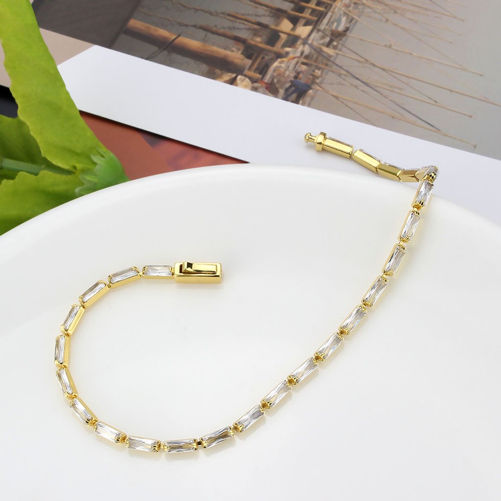 3W1707 - Gold Brass Bracelet with AAA Grade CZ in Clear-4