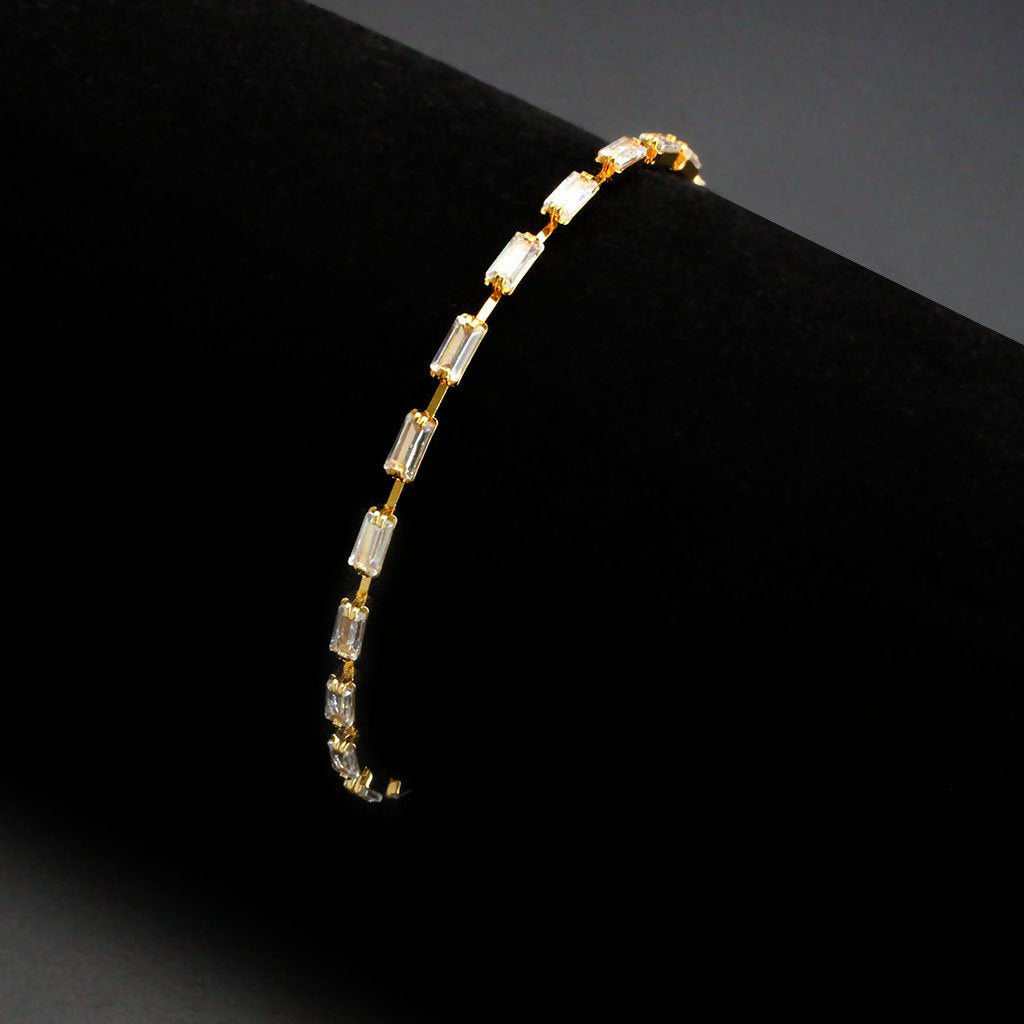 3W1710 - Gold Brass Bracelet with AAA Grade CZ in Clear-1