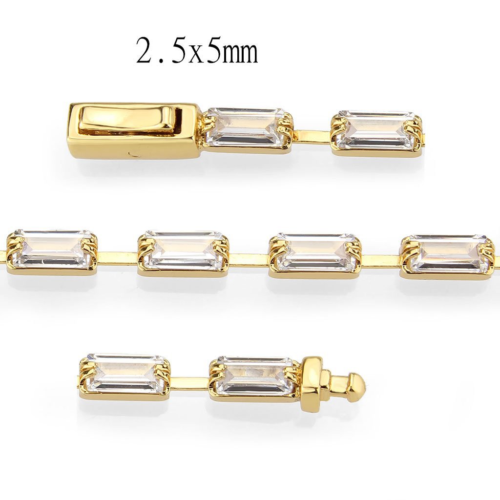 3W1710 - Gold Brass Bracelet with AAA Grade CZ in Clear-3