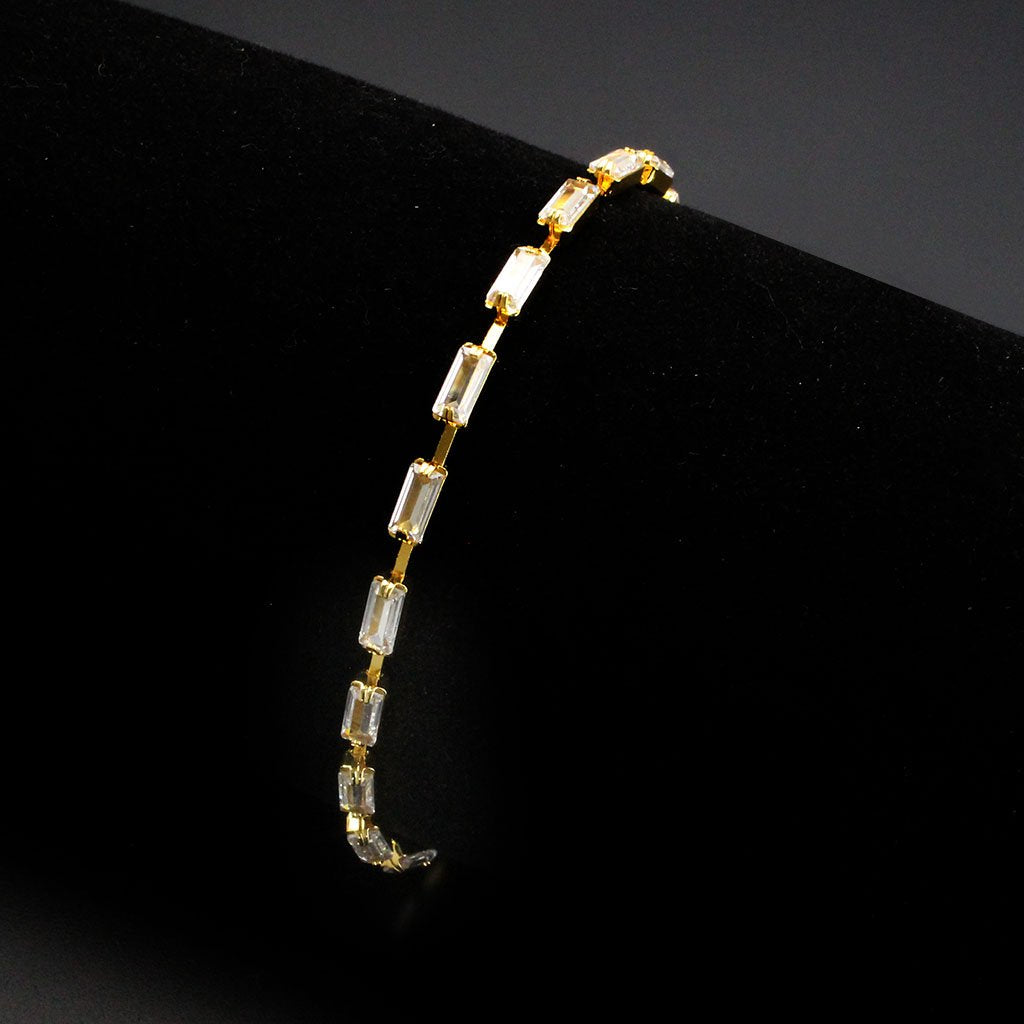 3W1713 - Gold Brass Bracelet with AAA Grade CZ in Clear-1