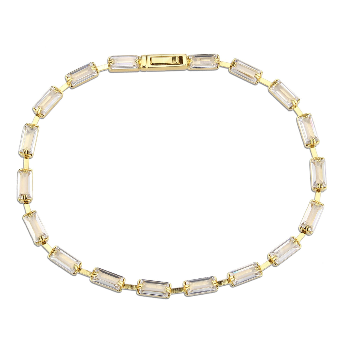 3W1713 - Gold Brass Bracelet with AAA Grade CZ in Clear-2