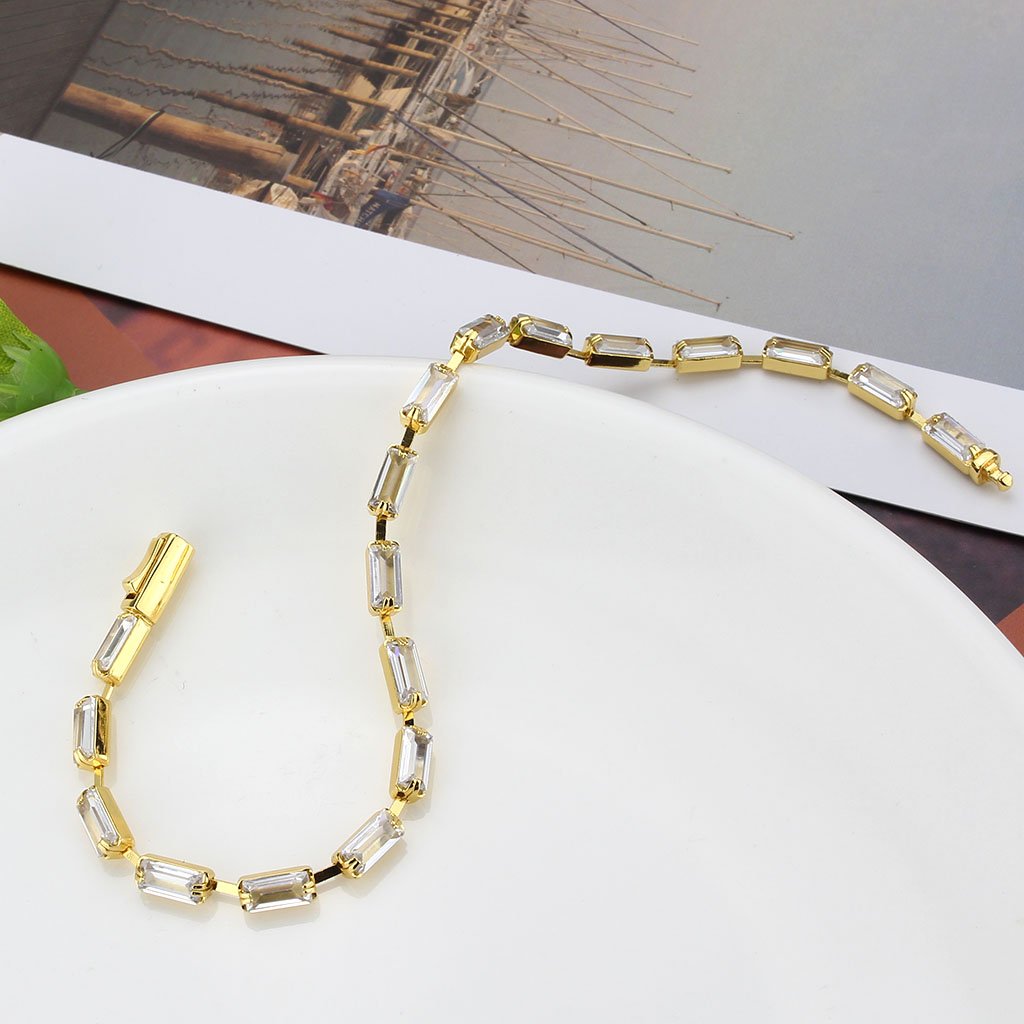 3W1713 - Gold Brass Bracelet with AAA Grade CZ in Clear-4