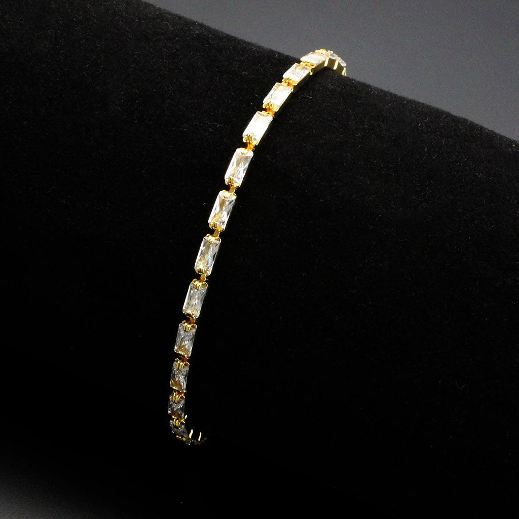 3W1716 - Gold Brass Bracelet with AAA Grade CZ in Clear-1