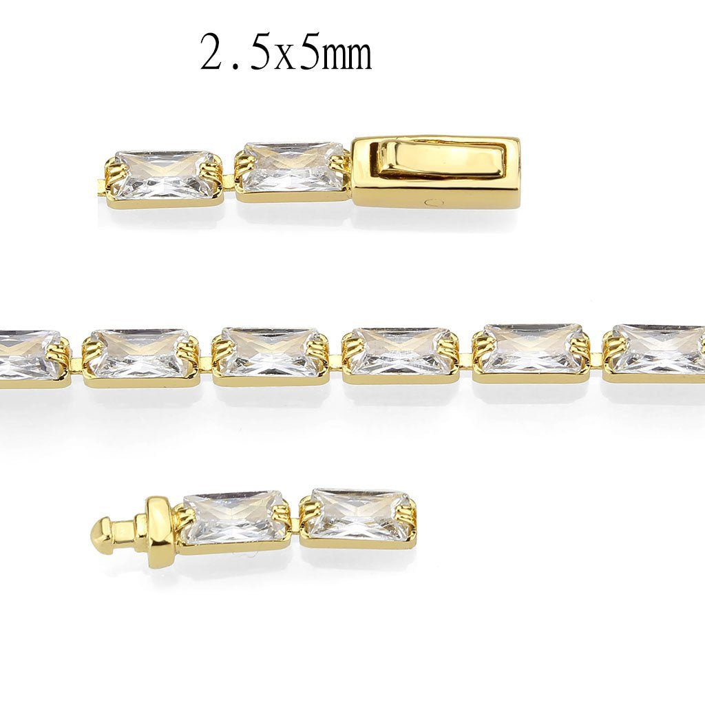 3W1716 - Gold Brass Bracelet with AAA Grade CZ in Clear-3