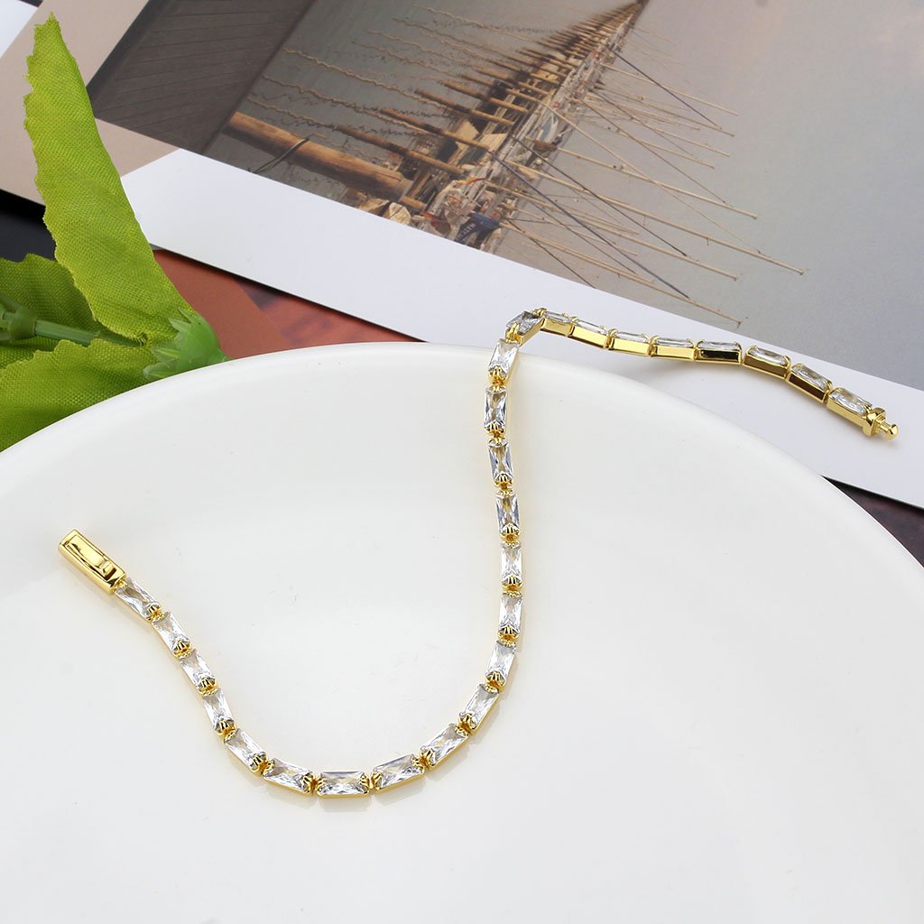 3W1716 - Gold Brass Bracelet with AAA Grade CZ in Clear-4