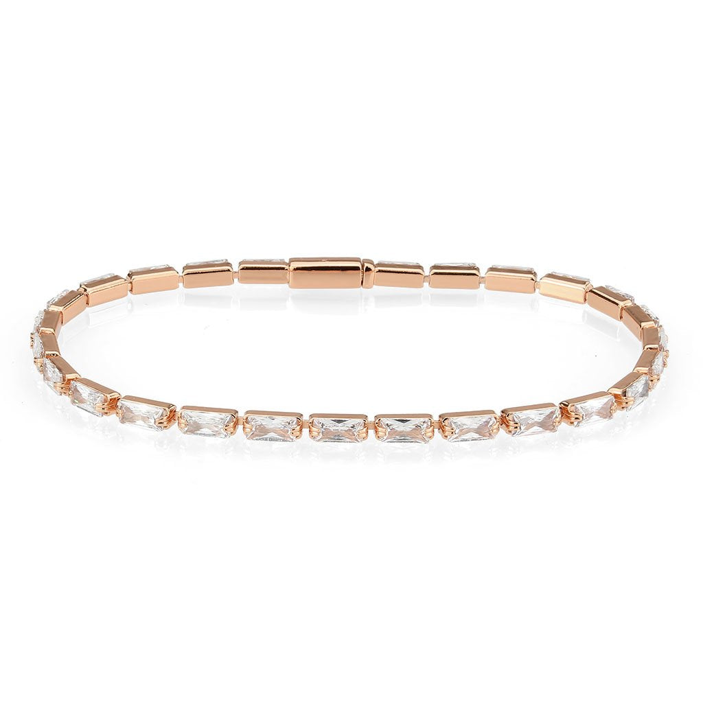 3W1717 - Rose Gold Brass Bracelet with AAA Grade CZ in Clear-0