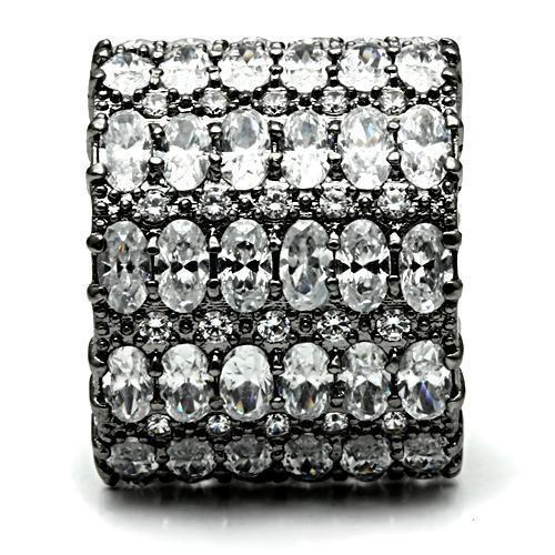 3W171 - Ruthenium Brass Ring with AAA Grade CZ  in Clear-3