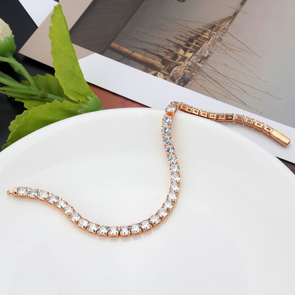 3W1720 - Rose Gold Brass Bracelet with AAA Grade CZ in Clear-4