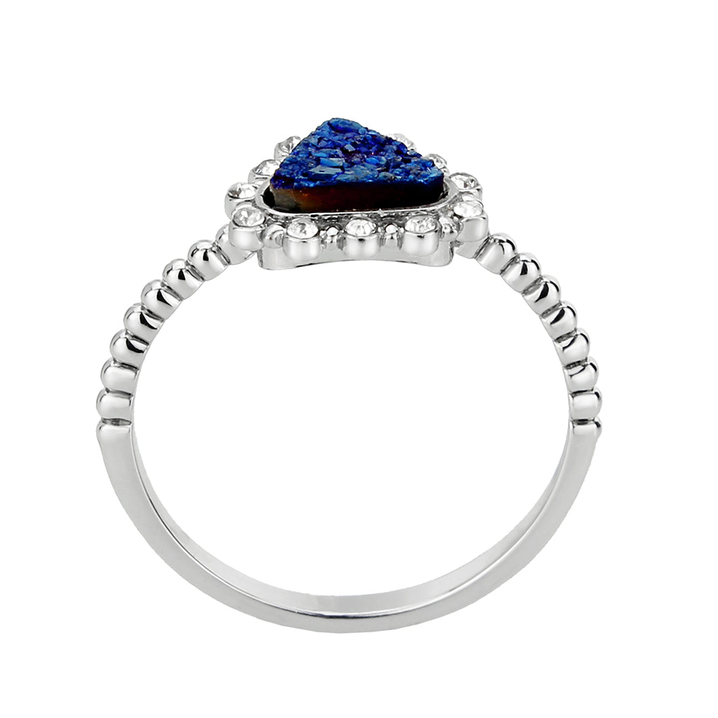 3W1730 -  Imitation Rhodium+E-coating Brass Ring with Druzy in Capri Blue-2