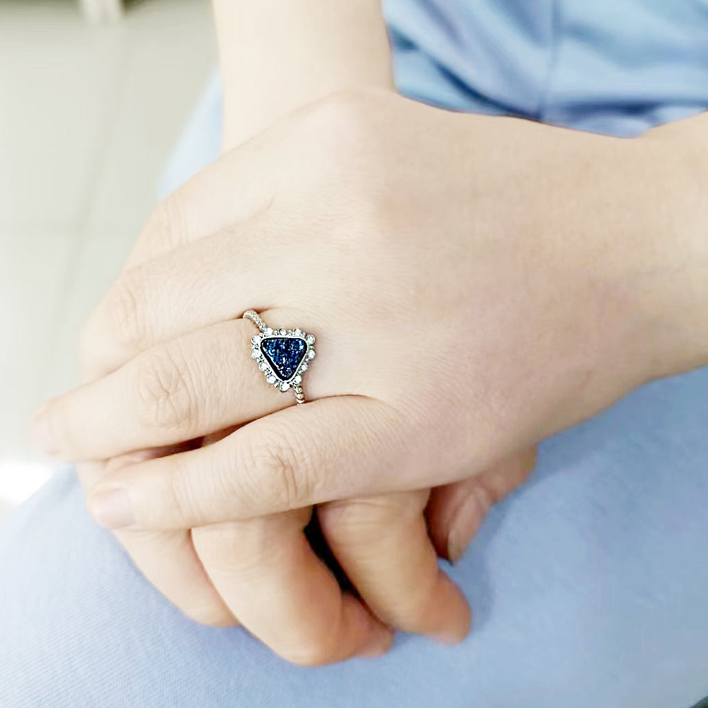 3W1730 -  Imitation Rhodium+E-coating Brass Ring with Druzy in Capri Blue-4