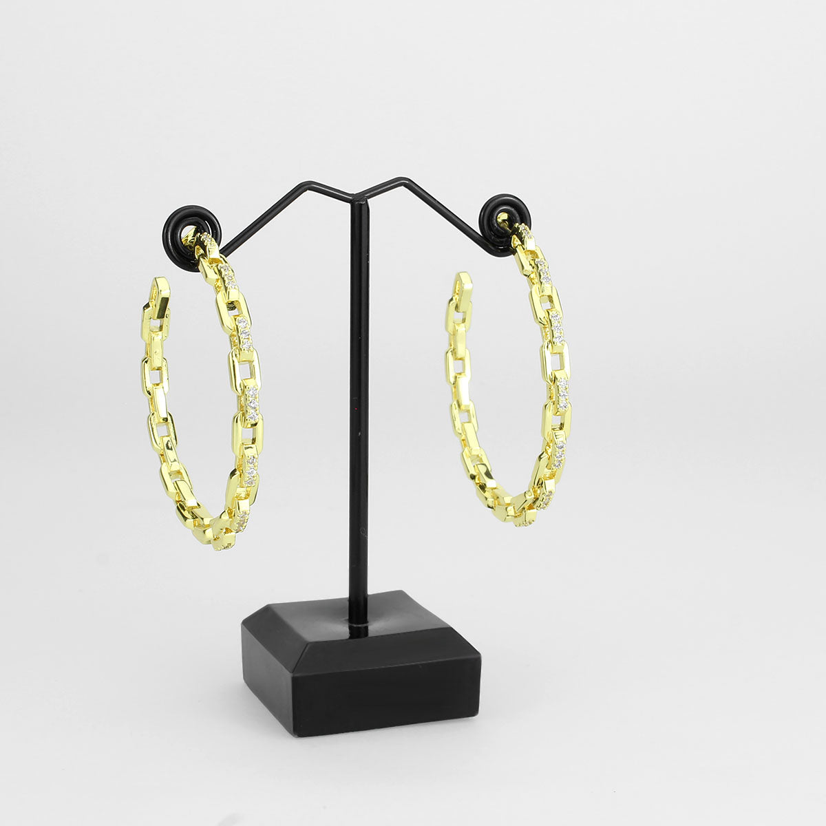 3W1735G - Flash Gold Brass Earring with AAA Grade CZ in Clear-2