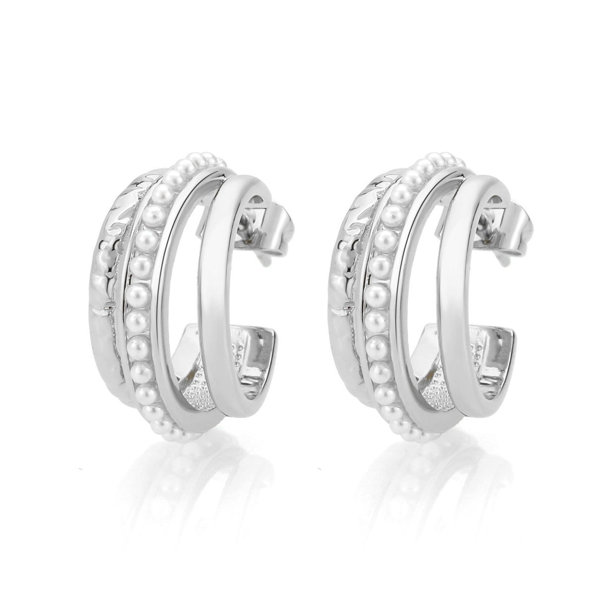 3W1746 - Imitation Rhodium Brass Earring with Synthetic in White-0