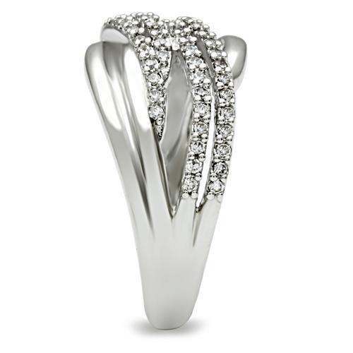 3W174 - Rhodium Brass Ring with AAA Grade CZ  in Clear-3