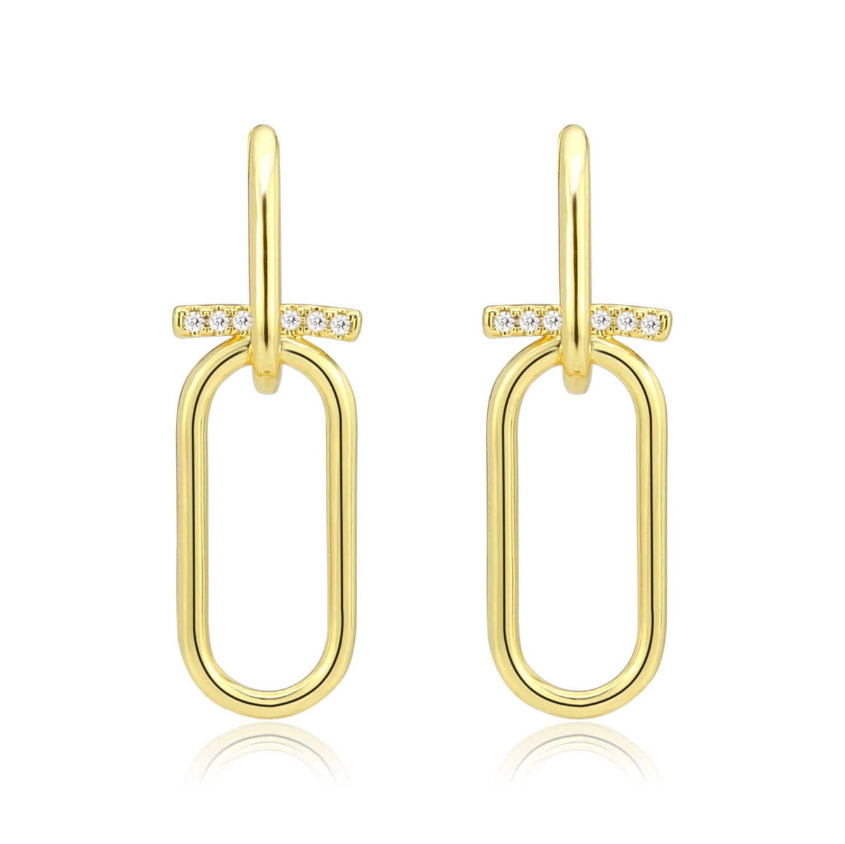 3W1763G - Flash Gold Brass Earring with AAA Grade CZ in Clear-0