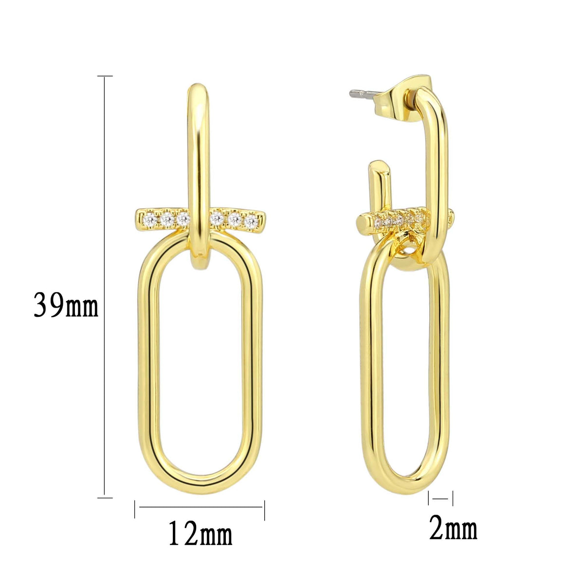 3W1763G - Flash Gold Brass Earring with AAA Grade CZ in Clear-2