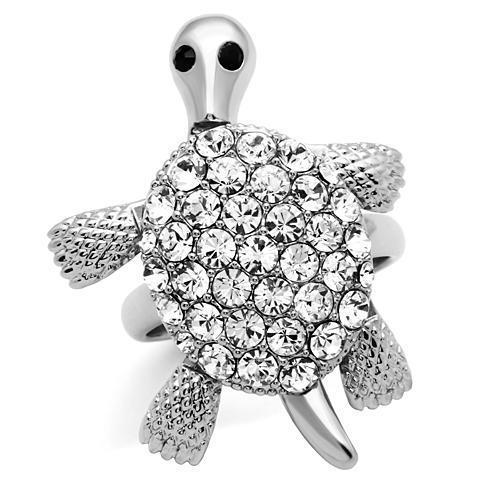 3W178 - Rhodium Brass Ring with Top Grade Crystal  in Jet-0