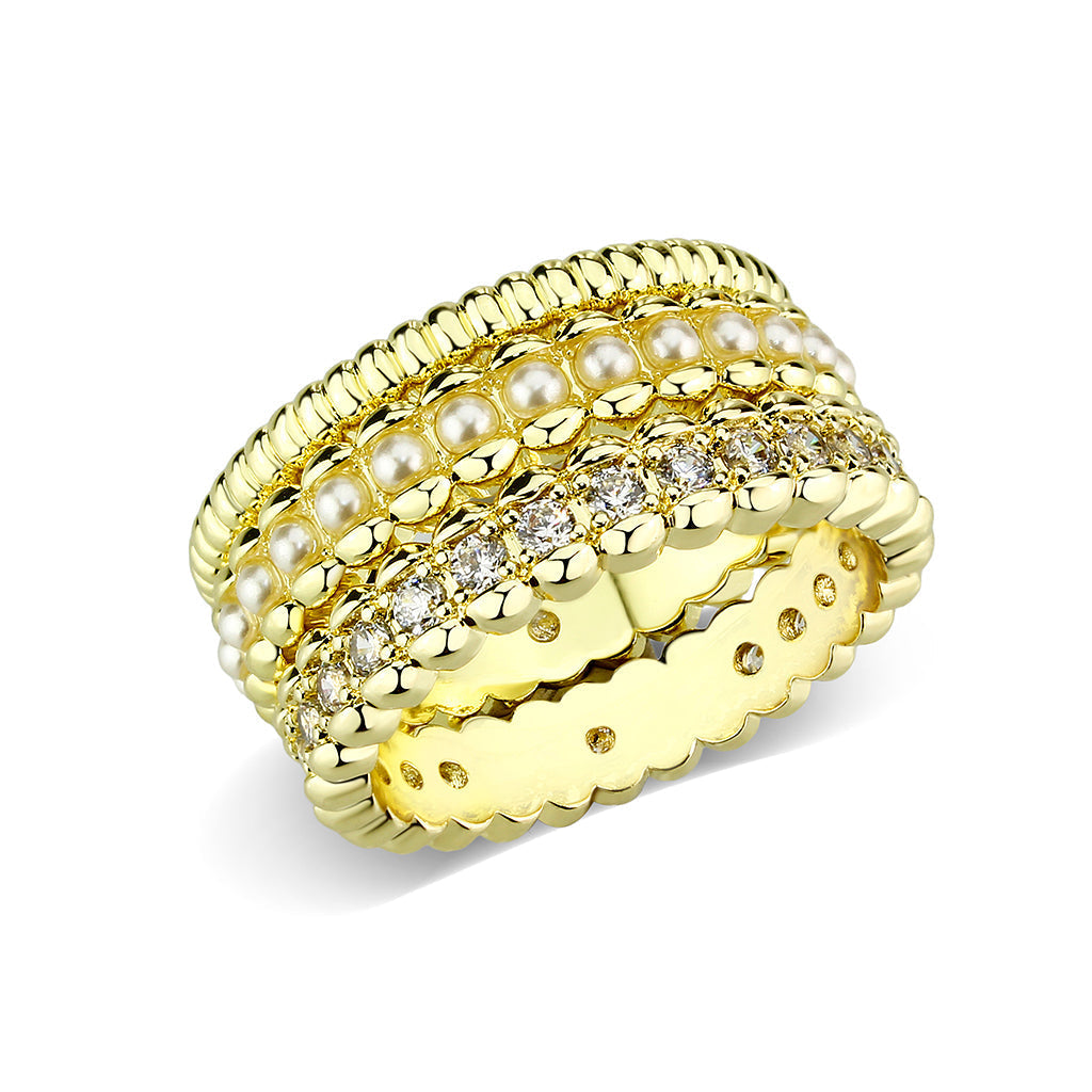3W1798 - Flash Gold Brass Ring with AAA Grade CZ  In Clear-0