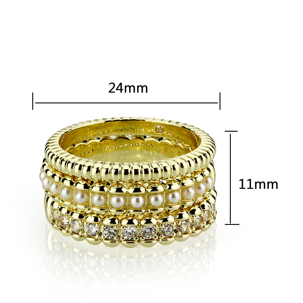 3W1798 - Flash Gold Brass Ring with AAA Grade CZ  In Clear-1