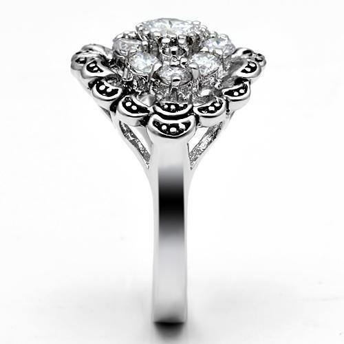 3W184 - Rhodium Brass Ring with AAA Grade CZ  in Clear-3