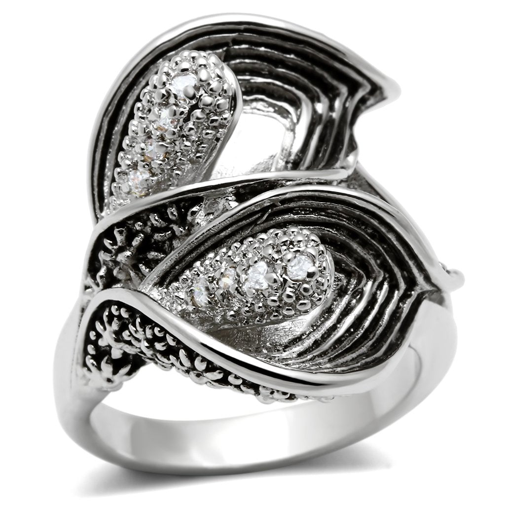 3W185 - Rhodium Brass Ring with AAA Grade CZ  in Clear-0
