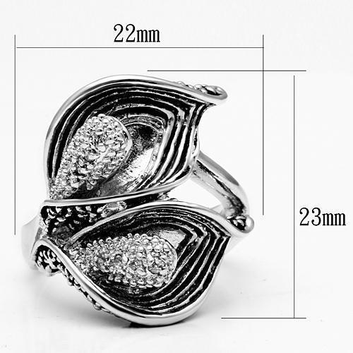 3W185 - Rhodium Brass Ring with AAA Grade CZ  in Clear-1