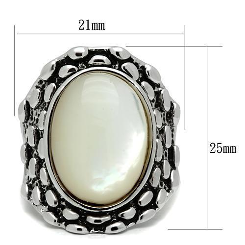 3W186 - Rhodium Brass Ring with Precious Stone Conch in White-1