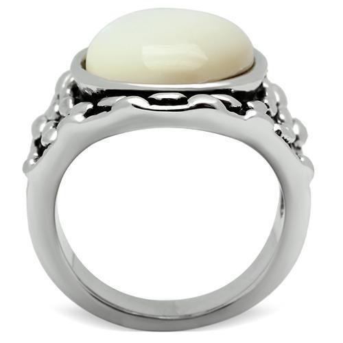 3W186 - Rhodium Brass Ring with Precious Stone Conch in White-2