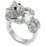 3W187 - Rhodium Brass Ring with AAA Grade CZ  in Clear-0