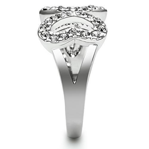 3W189 - Rhodium Brass Ring with Top Grade Crystal  in Clear-3
