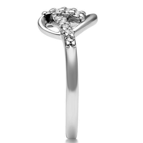 3W190 - Rhodium Brass Ring with AAA Grade CZ  in Clear-3