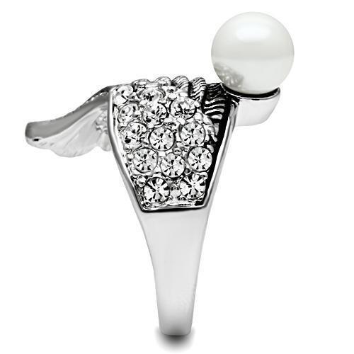 3W191 - Rhodium Brass Ring with Synthetic Pearl in White-4