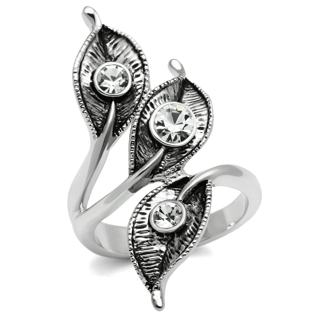 3W193 - Rhodium Brass Ring with Top Grade Crystal  in Clear-0