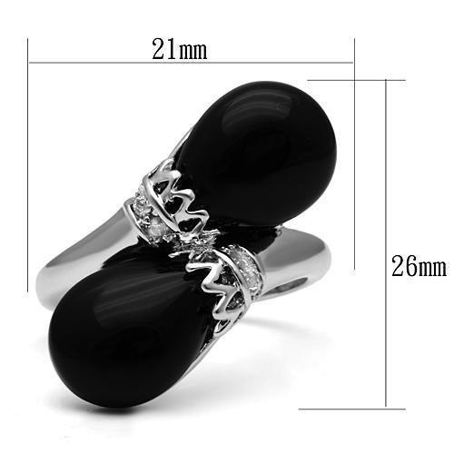 3W195 - Rhodium Brass Ring with Semi-Precious Onyx in Jet-1