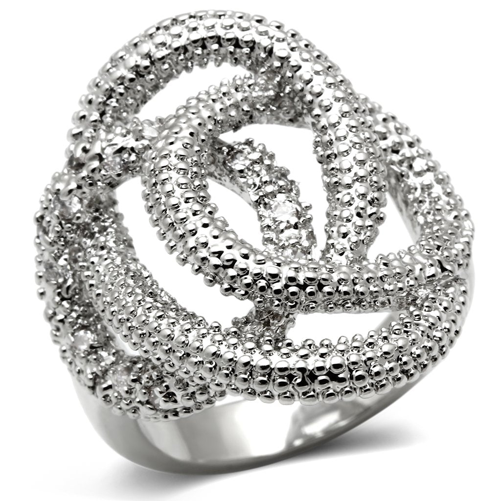 3W196 - Rhodium Brass Ring with AAA Grade CZ  in Clear-0