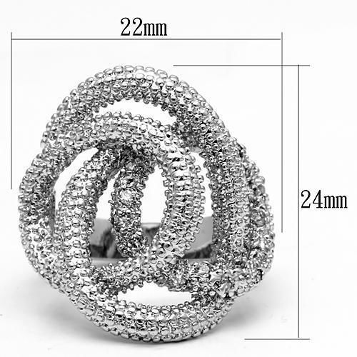 3W196 - Rhodium Brass Ring with AAA Grade CZ  in Clear-1