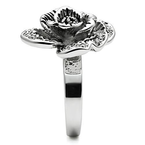 3W198 - Rhodium Brass Ring with Top Grade Crystal  in Clear-3