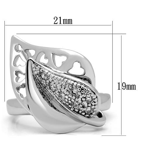 3W200 - Rhodium Brass Ring with AAA Grade CZ  in Clear-1