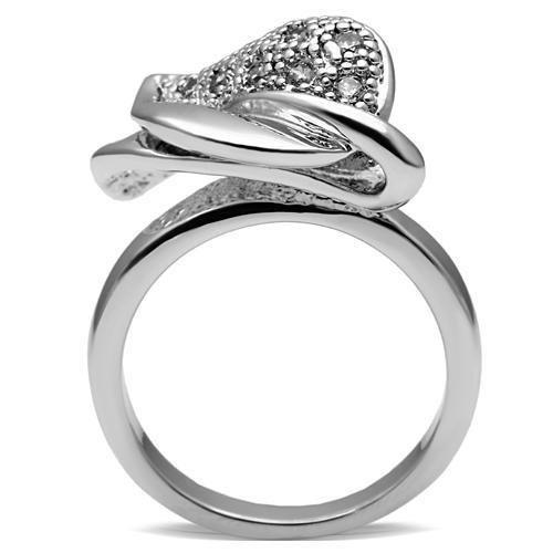 3W200 - Rhodium Brass Ring with AAA Grade CZ  in Clear-2