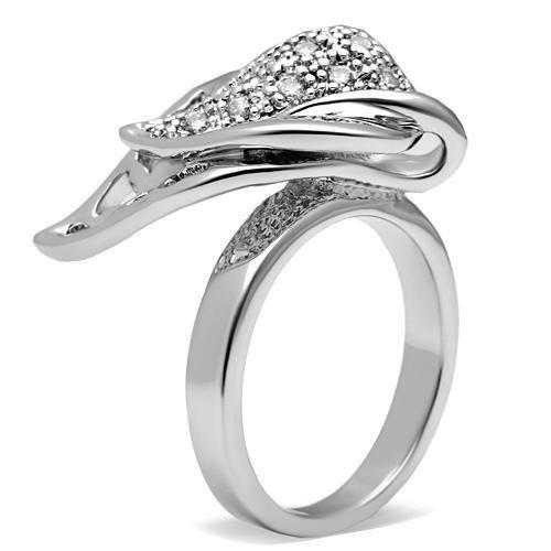 3W200 - Rhodium Brass Ring with AAA Grade CZ  in Clear-4