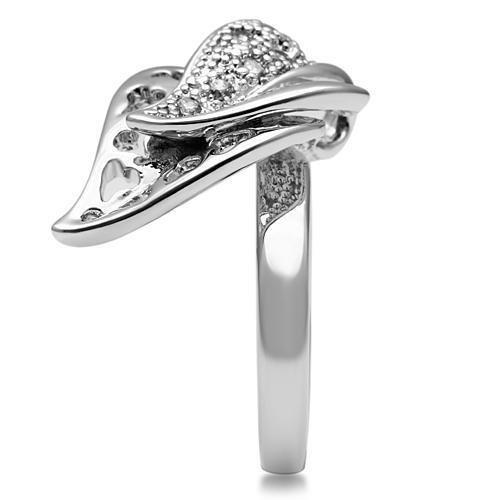 3W200 - Rhodium Brass Ring with AAA Grade CZ  in Clear-3