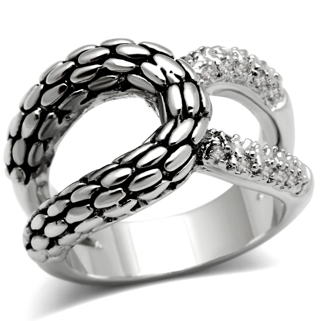 3W202 - Rhodium Brass Ring with AAA Grade CZ  in Clear-0