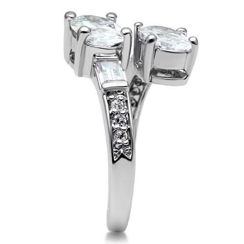 3W203 - Rhodium Brass Ring with AAA Grade CZ  in Clear-3