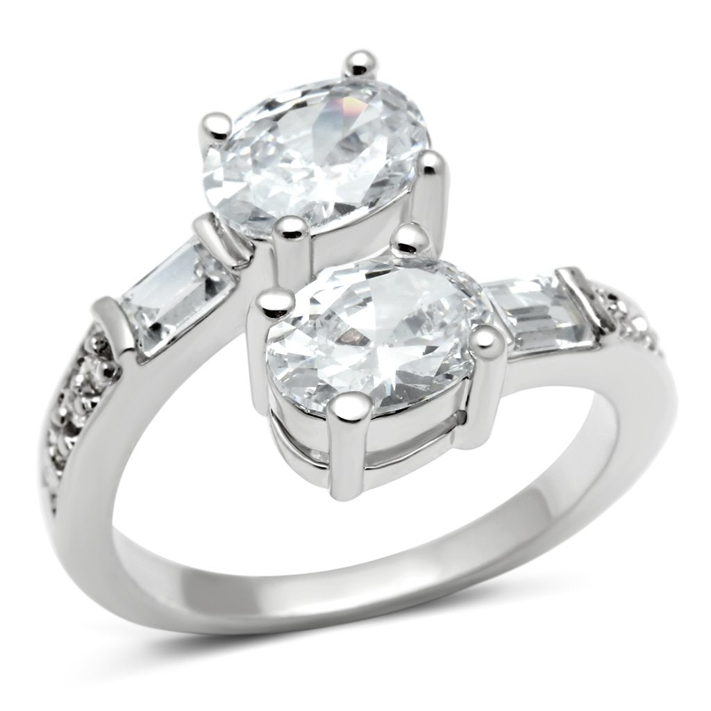 3W203 - Rhodium Brass Ring with AAA Grade CZ  in Clear-0