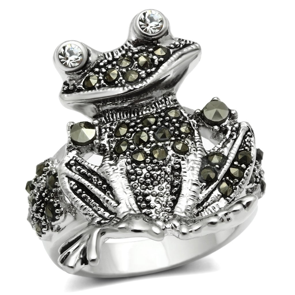 3W205 - Rhodium Brass Ring with Top Grade Crystal  in Clear-0