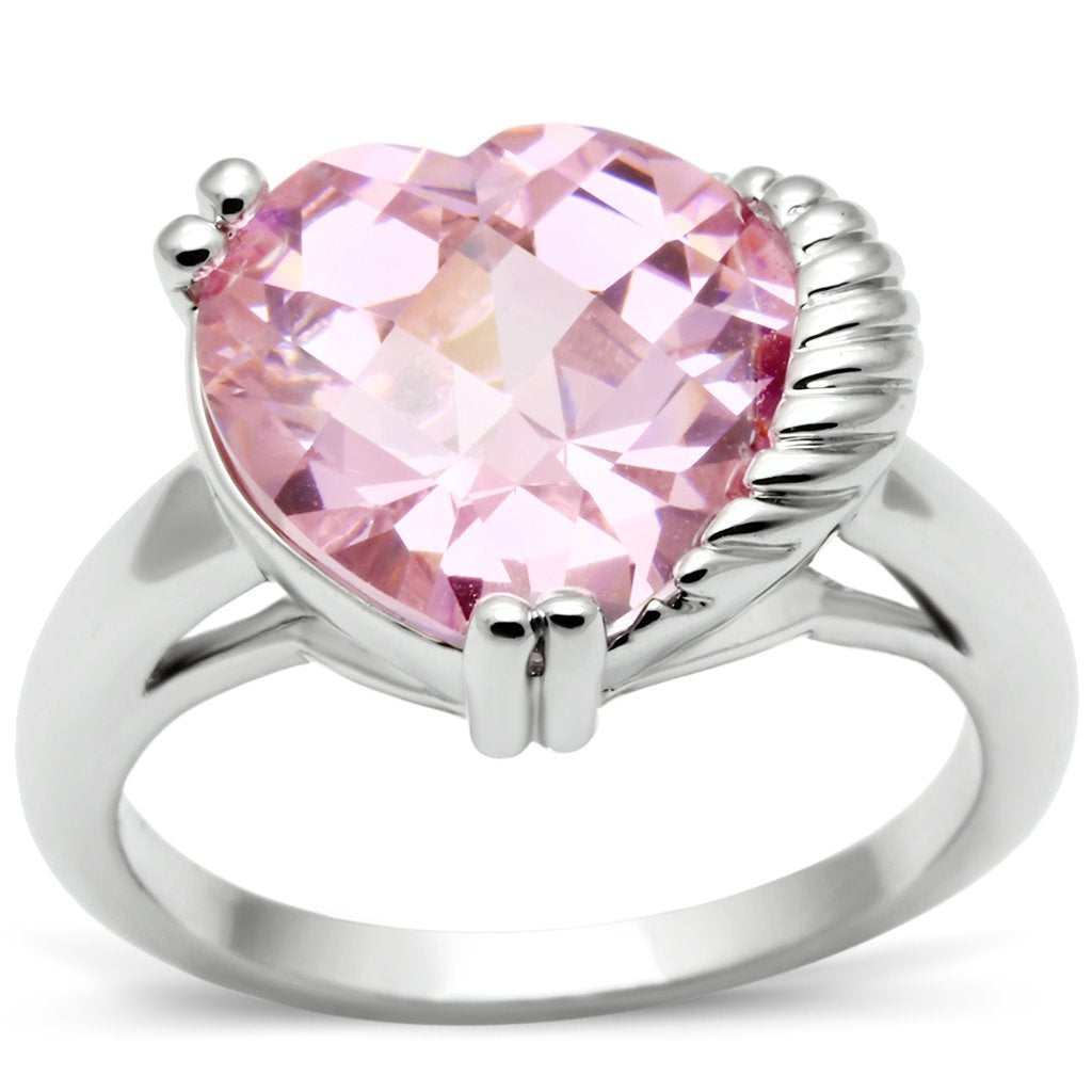 3W206 - Rhodium Brass Ring with AAA Grade CZ  in Rose-0